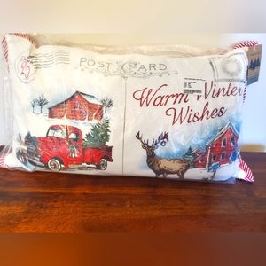 Christmas farm postcard decorative pillow
